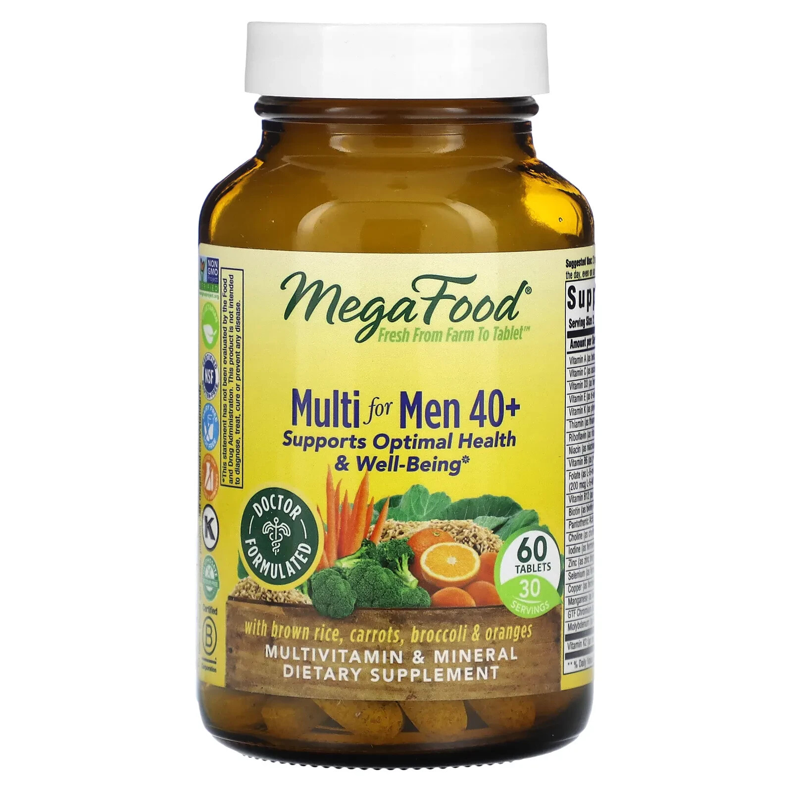 MegaFood, Multi for Men 40+, комплекс витаминов и микроэлементов для мужчин старше 40 лет, 60 таблеток