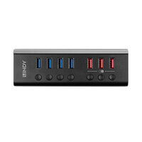 Lindy 4 Port USB 3.0 Hub with 3 Quick Charge 3.0 Ports USB 3.2 Gen 1 (3.1 Gen 1) Type-B 5000 Мбит/с Черный 43371