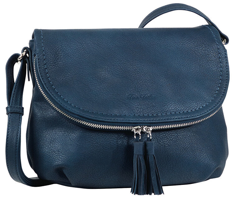 Женская сумка через плечо среднего размера кожаная синяя Tom Tailor