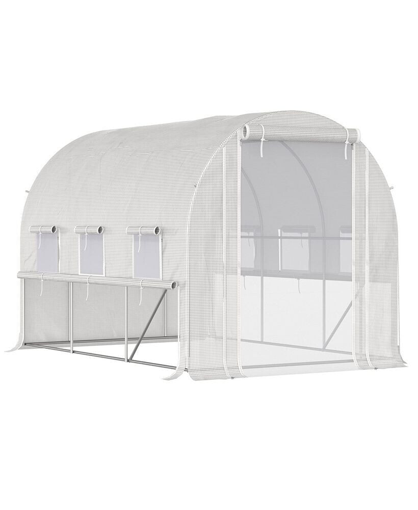 Outsunny 10' x 7' x 7' Walk-in Tunnel Greenhouse, Outdoor Plant Nursery with Anti-Tear PE Cover, Zipper Doors and Mesh Windows, White