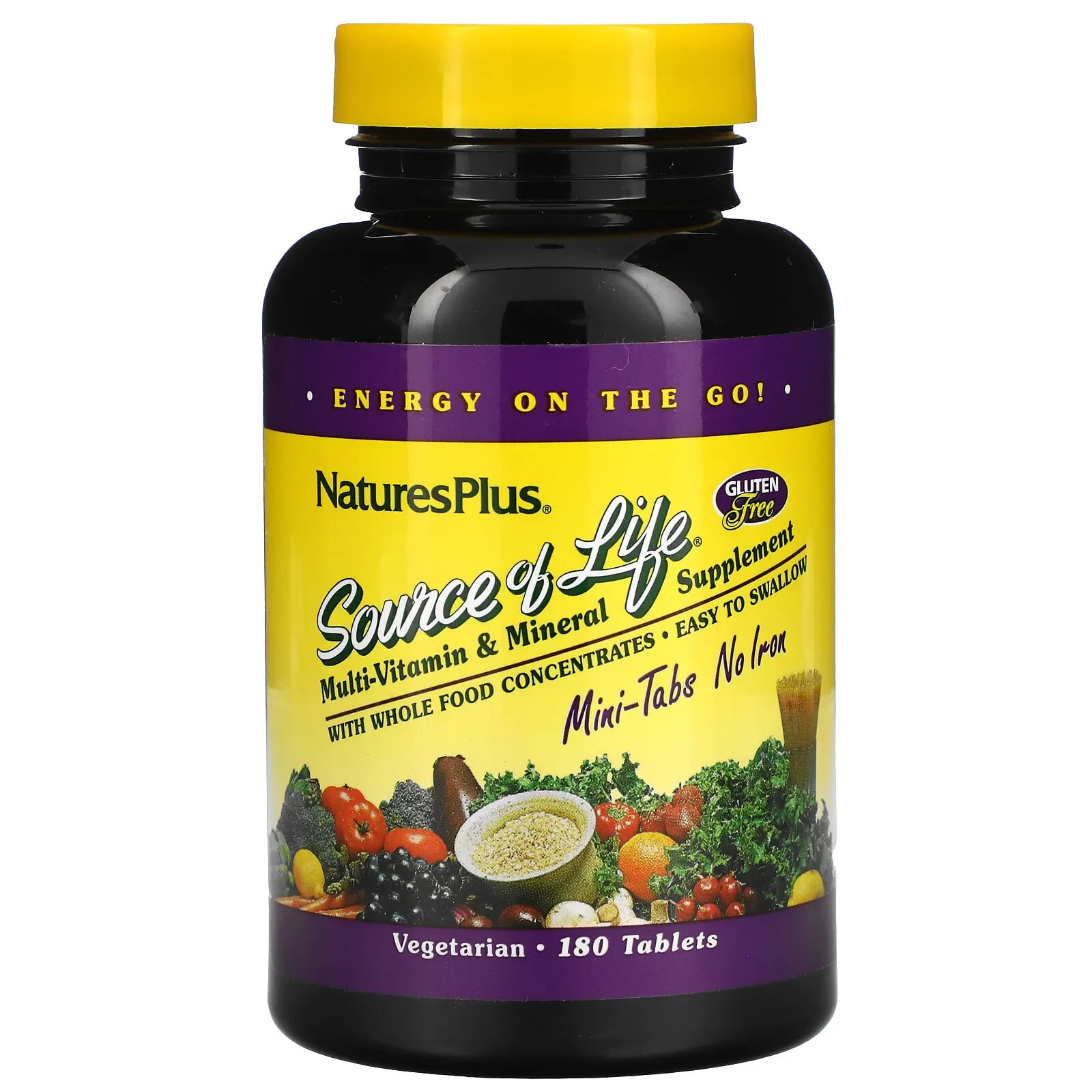 Source of Life, Original Mini-Tabs, Multivitamin & Mineral Supplement with Concentrated Whole Foods, Iron-Free, 180 Tablets