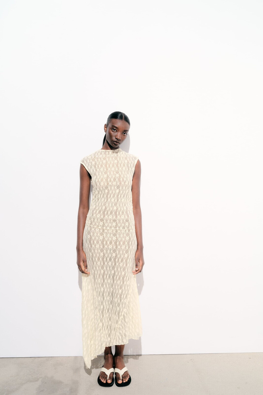 Long asymmetric lace dress