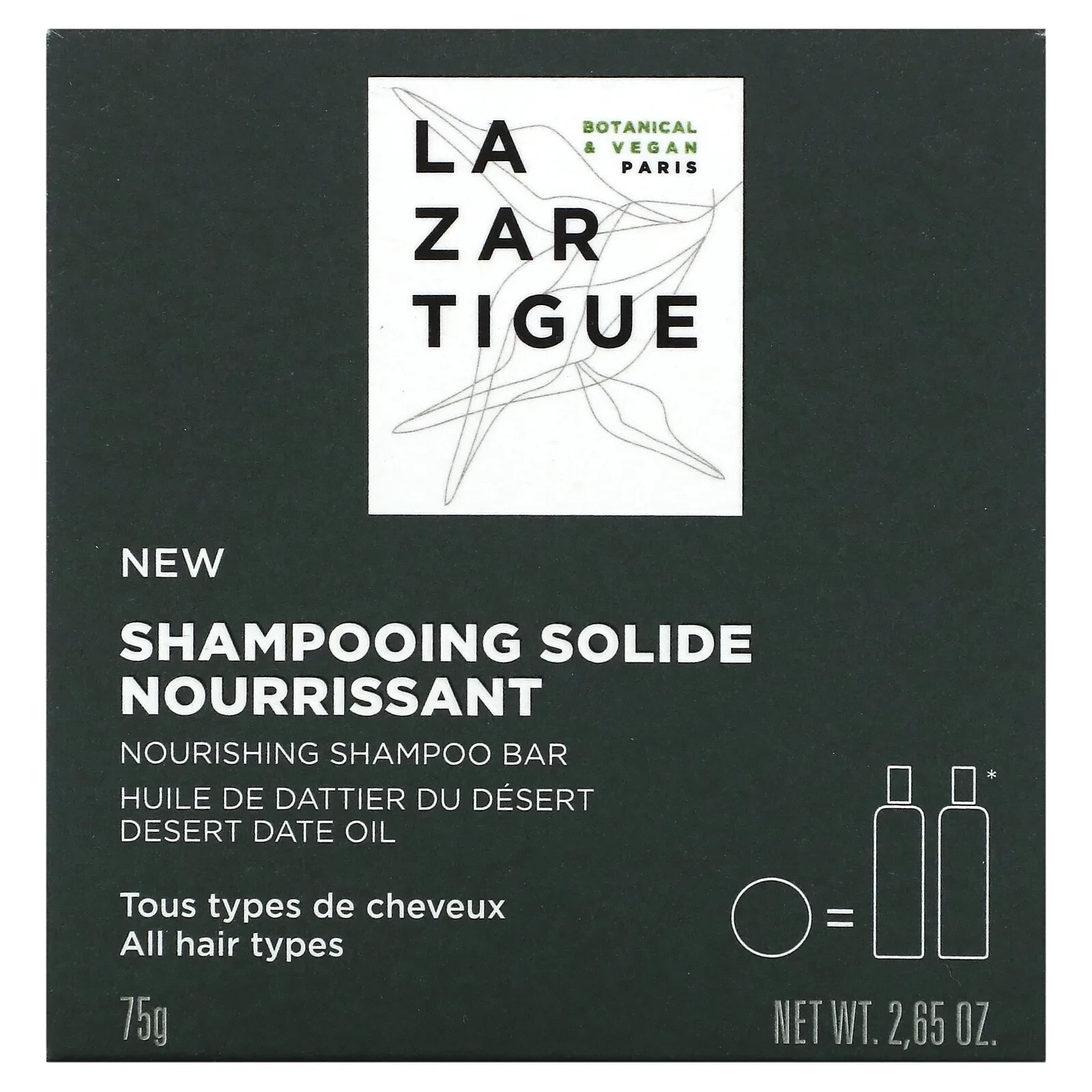 Lazartigue, питательный твердый шампунь, для всех типов волос, 75 г (2,65 унции)