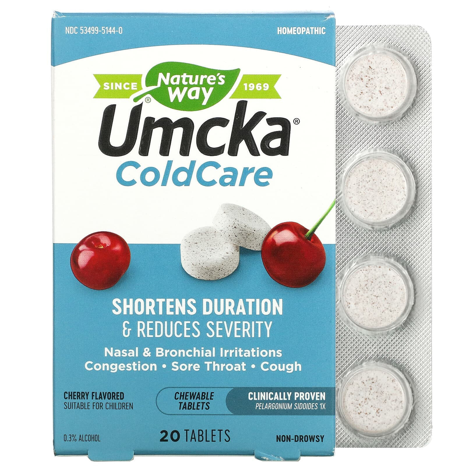 Umcka, Cold Relief Chewables, Ages 6+, Cherry, 20 Tablets