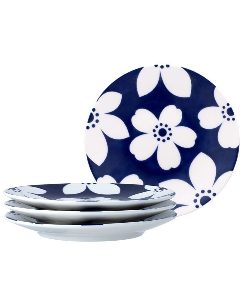 Noritake bluefjord Floral 4 Piece Coupe Appetizer Plates Set, Service for 4