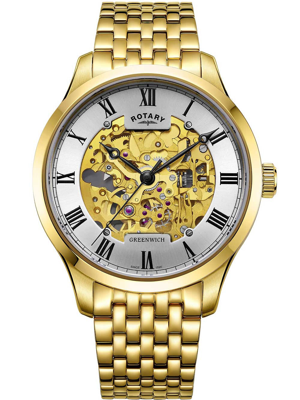 Мужские наручные часы с золотым браслетом Rotary GB02941/03 Greenwich automatic mens 42mm 5ATM