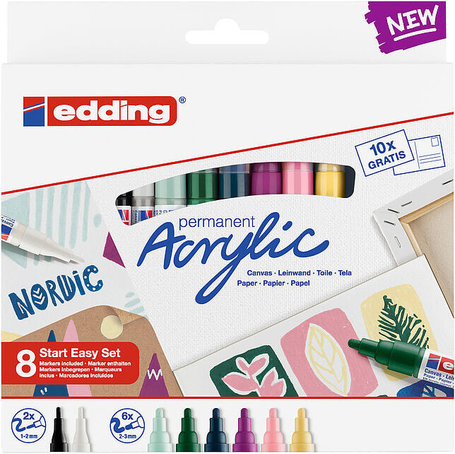 Edding Acrylic Черный, Синий, Коричневый, Зеленый, Светло-синий, Розовый, Пурпурный, Белый, Желтый 8 шт ACRYLIC-8S