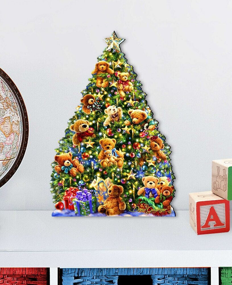 Designocracy teddy Bear Tree Christmas Diminutive Holiday Wall Art