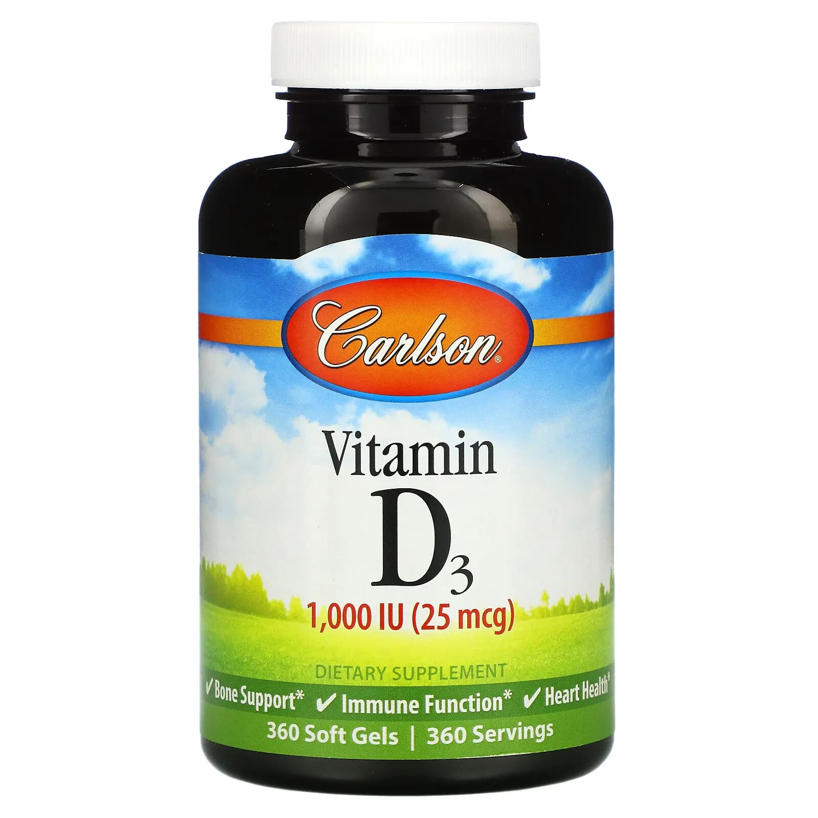 Vitamin D3, 25 mcg (1,000 IU), 250 Soft Gels