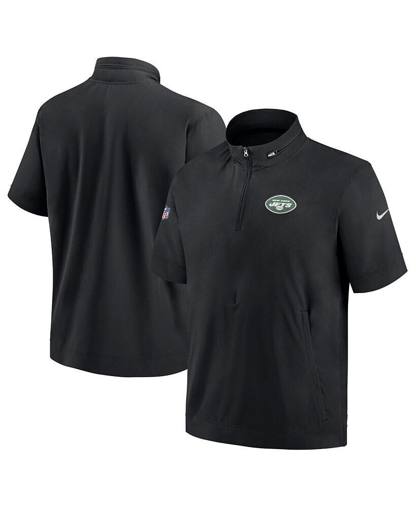 Nike men's Black New York Jets Sideline Coach Short Sleeve Hoodie Quarter-Zip Jacket