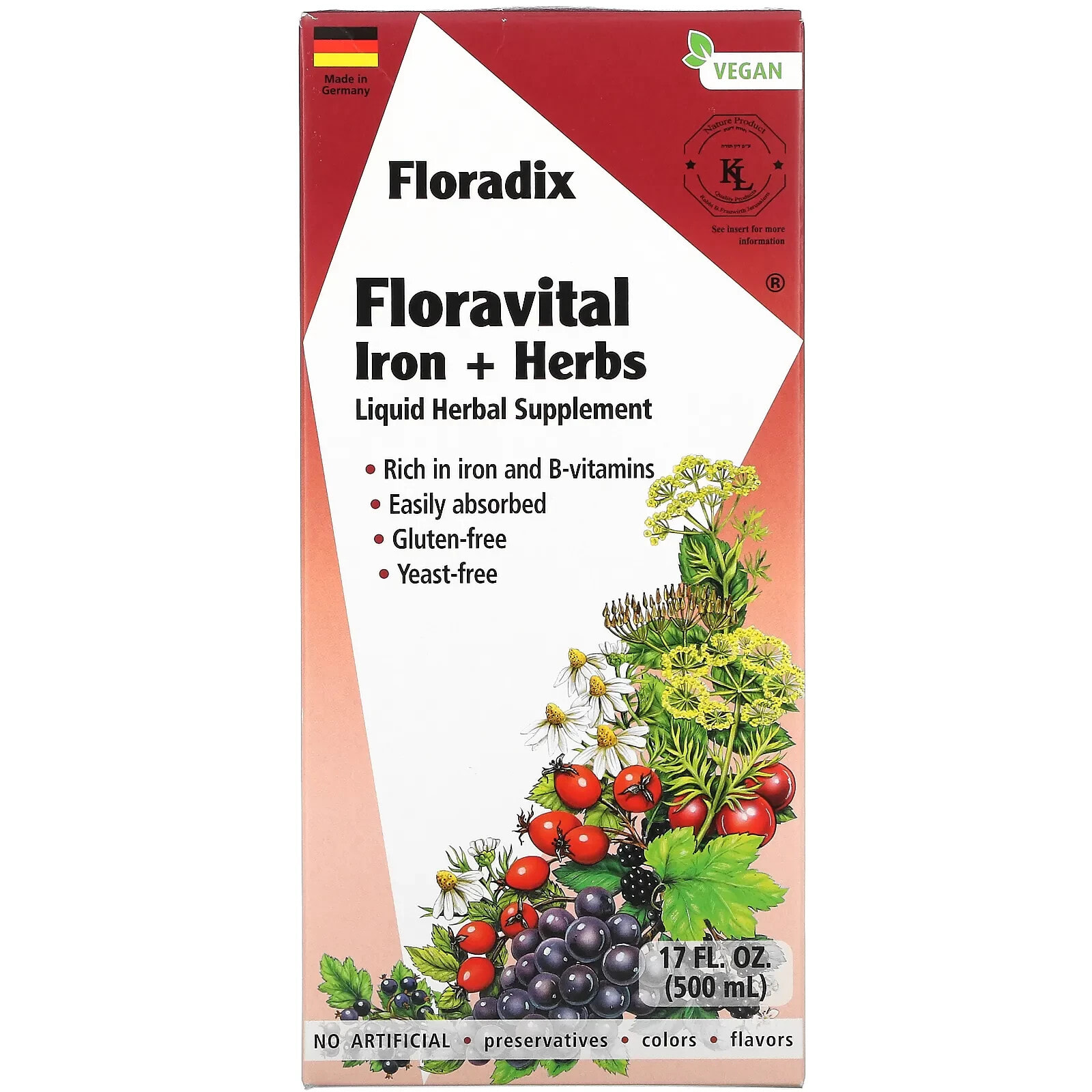 Floradix, Floravital Iron + Herbs, 17 fl oz (500 ml)