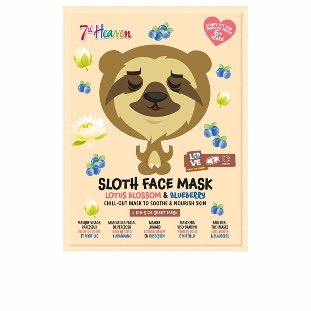 7th Heaven Animal Sloth Face Mask Lotus Blossom & Blueberry Питательная тканевая маска с экстрактами  цветка лотоса и черники  1 шт