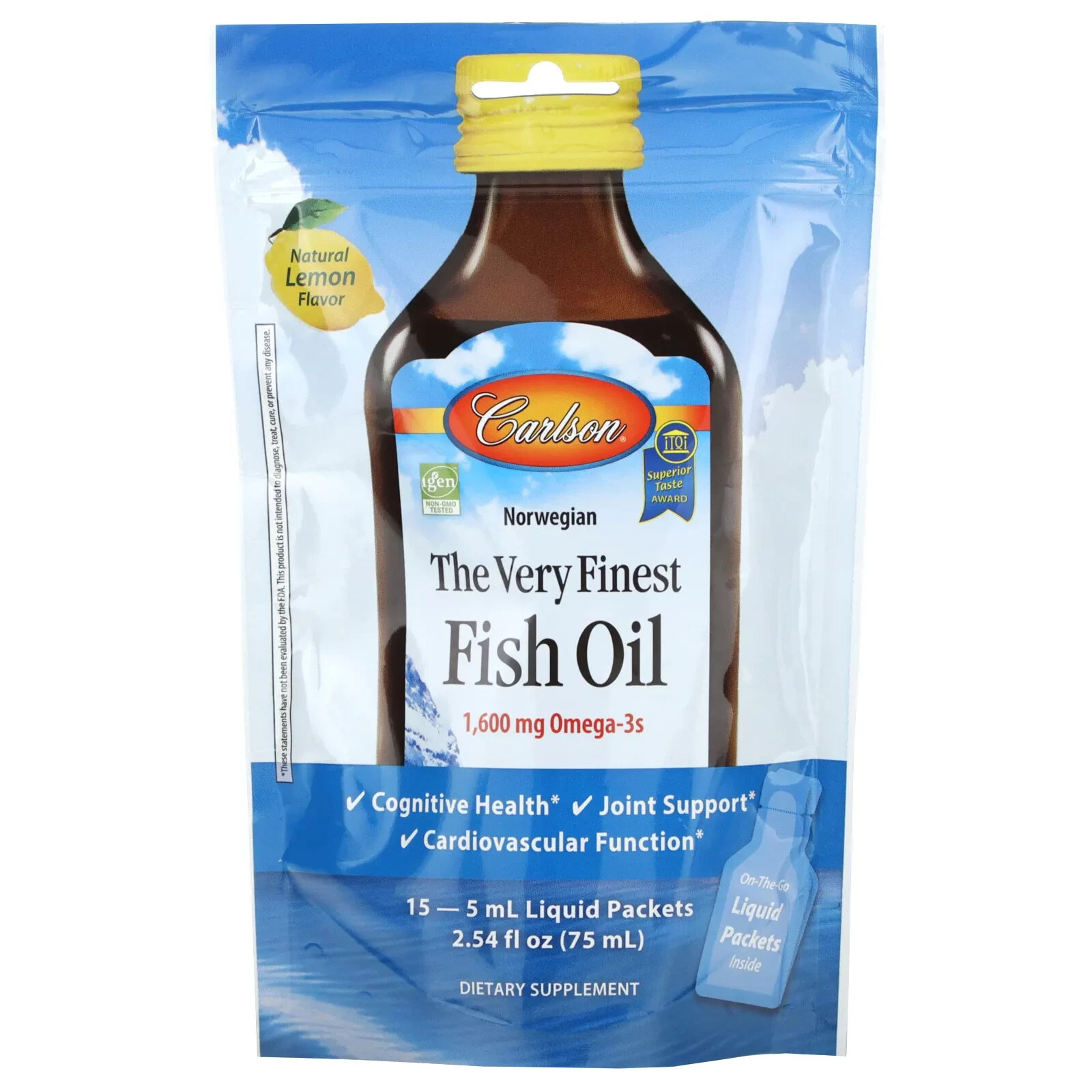 Norwegian, The Very Finest Fish Oil, Natural Lemon, 1,600 mg, 15 Packets, (5 ml) Each