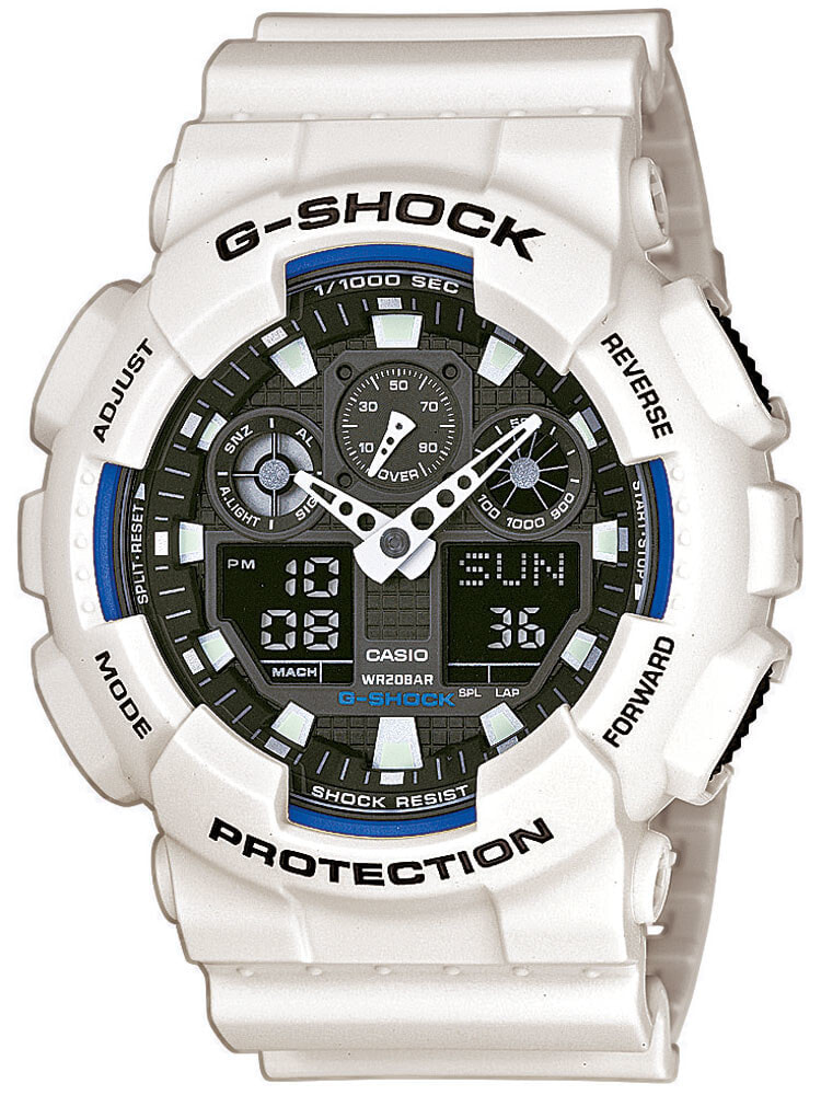 Мужские наручные часы с белым силиконовым ремешком CASIO GA-100B-7AER G-SHOCK 51mm 20 ATM