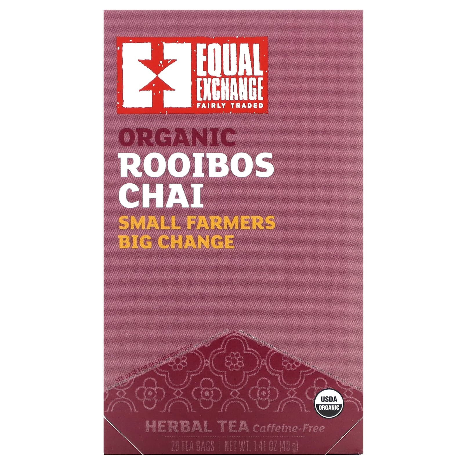 Organic Rooibos Chai, Herbal Tea, Caffeine-Free, 20 Tea Bags, 1.41 oz (40 g)