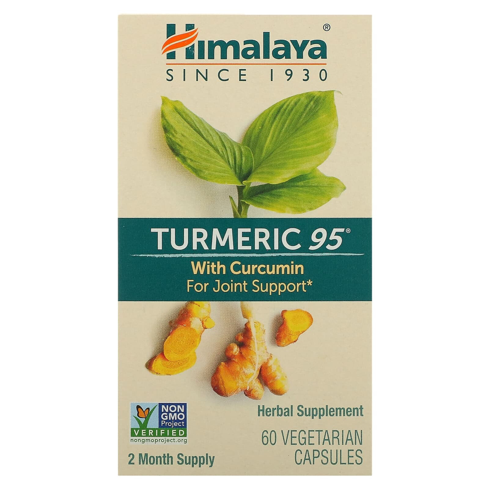 Хималая Хербал Хэлскэр, Turmeric 95 с куркумином для поддержки суставов, 30 растительных капсул