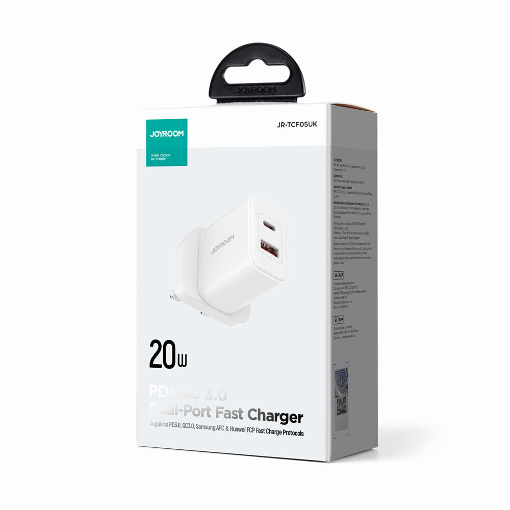 Ładowarka sieciowa wtyczka angielska UK FlashSeries USB-A USB-C 20W biała