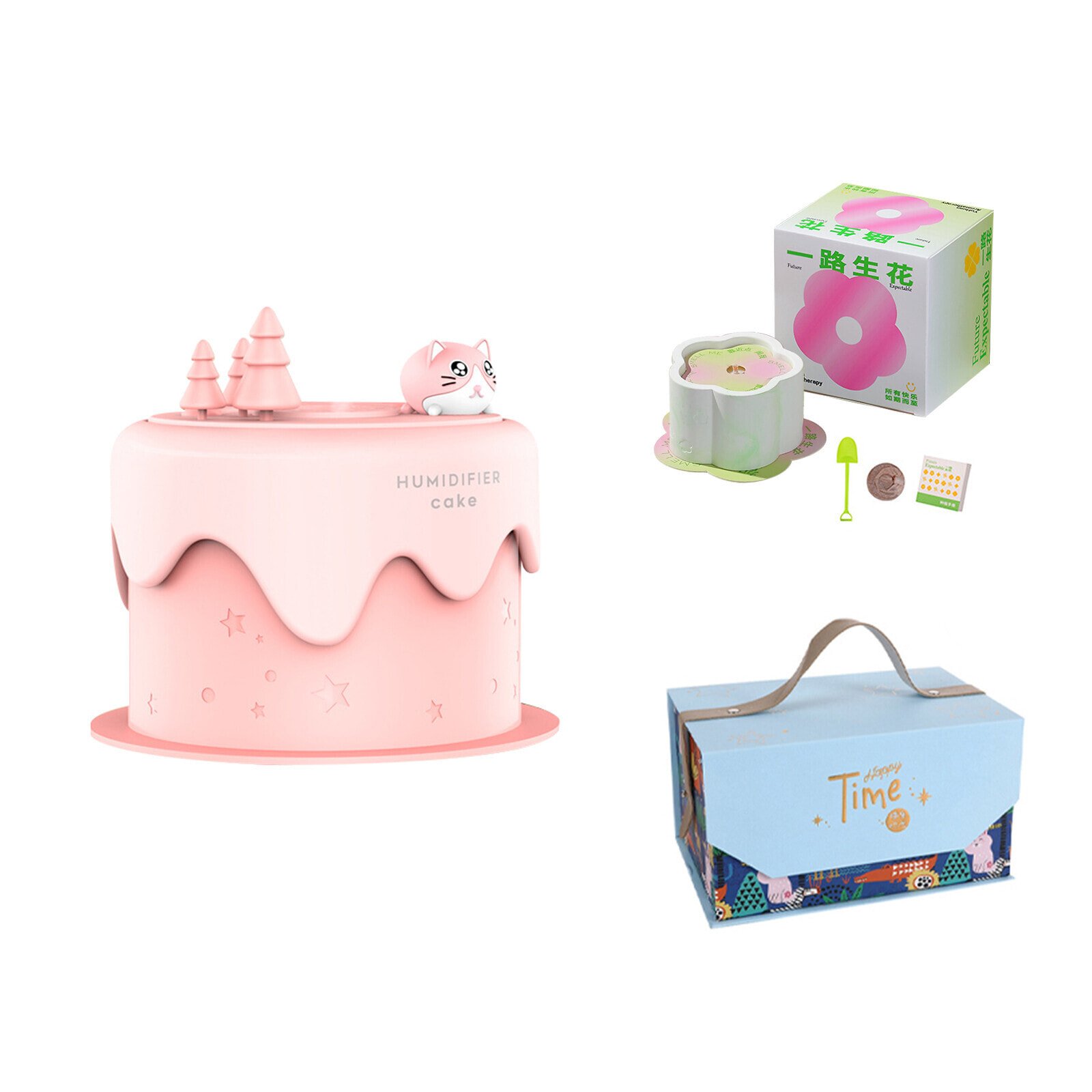 Cake humidifier rechargeable (pink) + all the way to the flower aromatherapy blue hand-held gift box