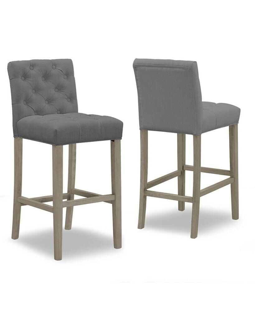 Glamour Home set of 2 Alee Fabric Bar Stool with Tufted Buttons and Wood Legs