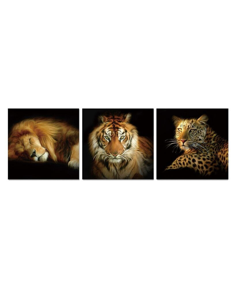 Chic Home decor Wild Safari 3 Piece Wrapped Canvas Wall Art Felines -27