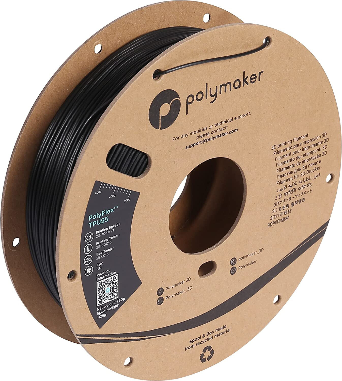 Polymaker PD01007 PolyFlex TPU-95A Filament TPU flexibel 2.85 mm 750 g Schwarz 1 St.