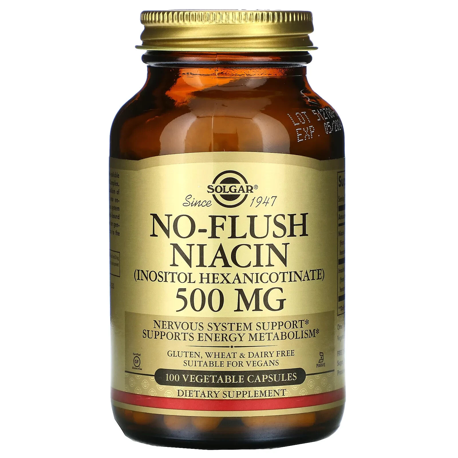 Solgar, ниацин, не вызывающий покраснений, 500 мг, 250 растительных капсул