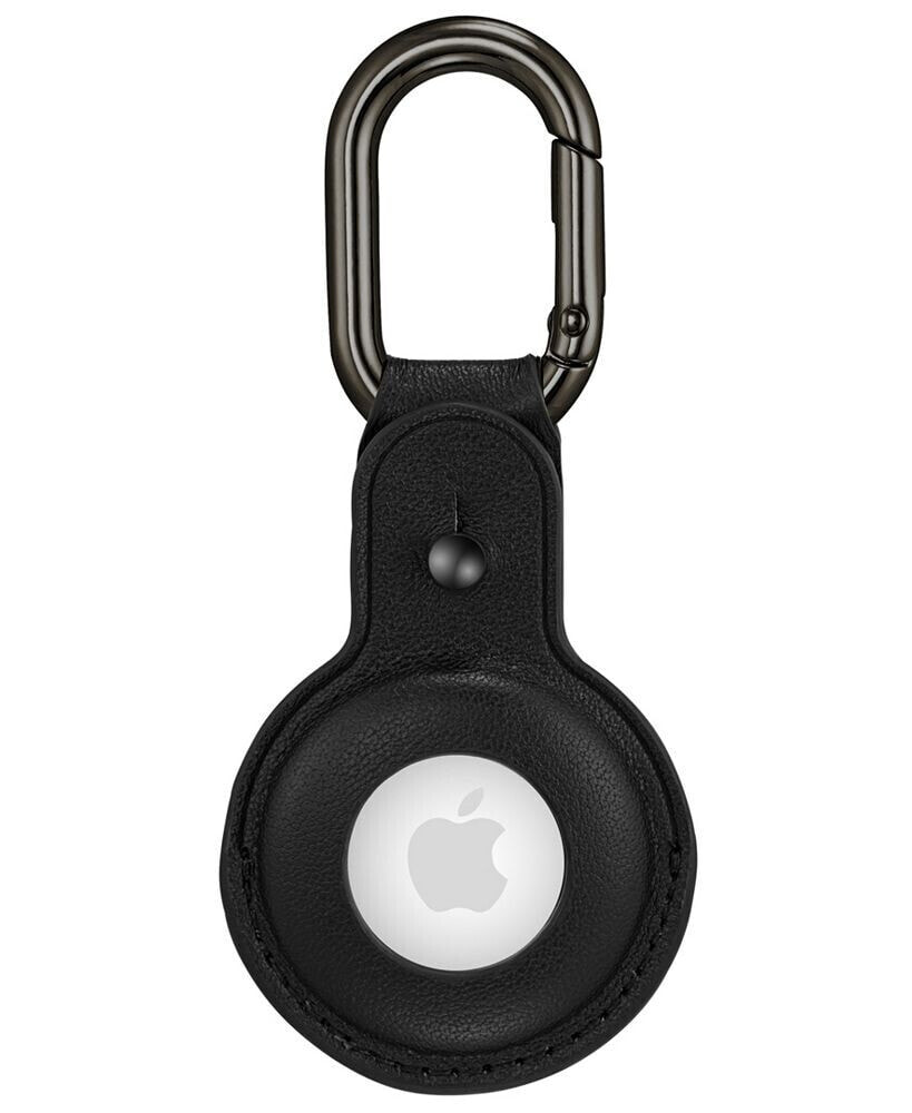 WITHit black Leather Apple AirTag Case with Gunmetal Gray Carabiner Clip