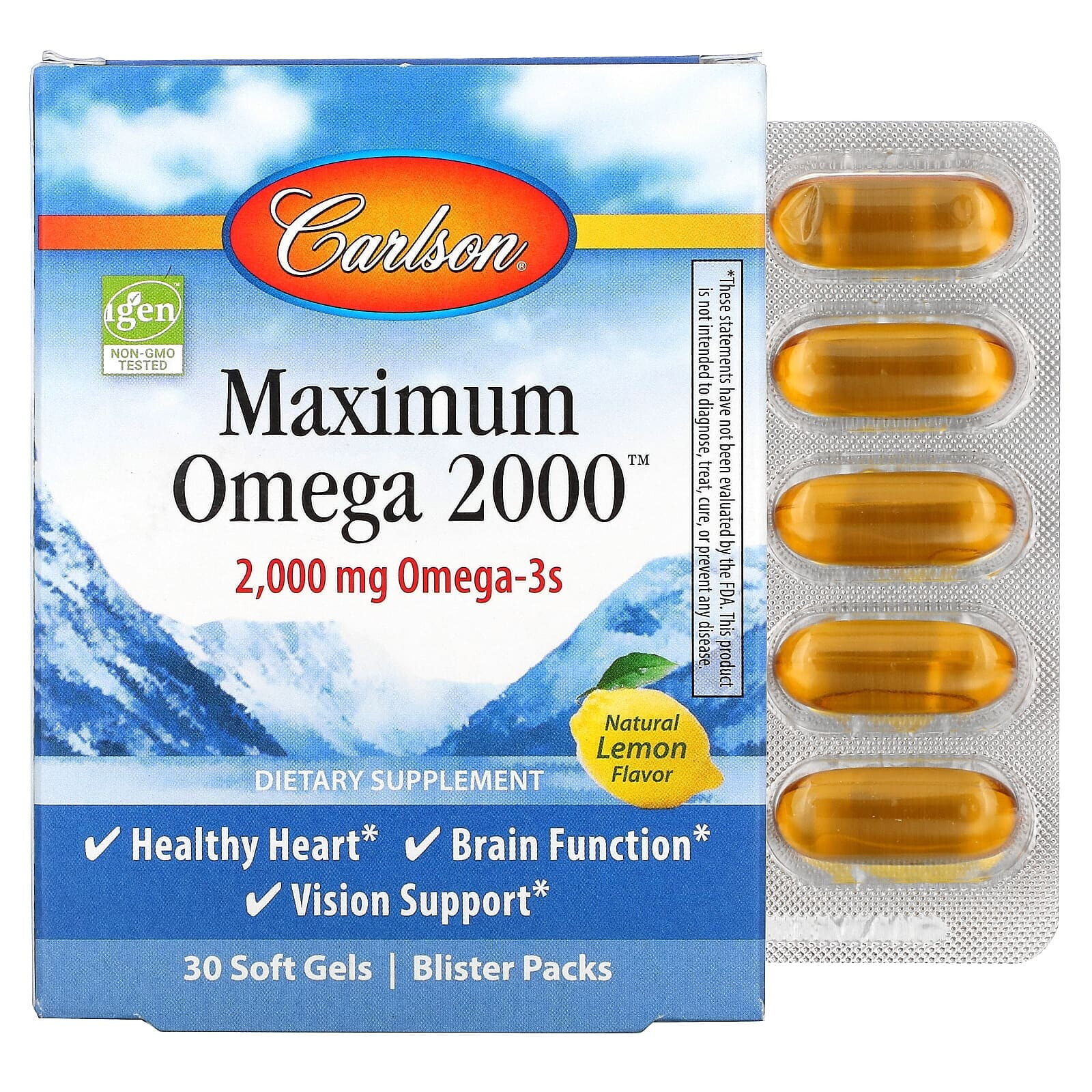 Maximum Omega 2000, Natural Lemon, 2,000 mg, 30 Soft Gels (1,000 mg per Soft Gel)