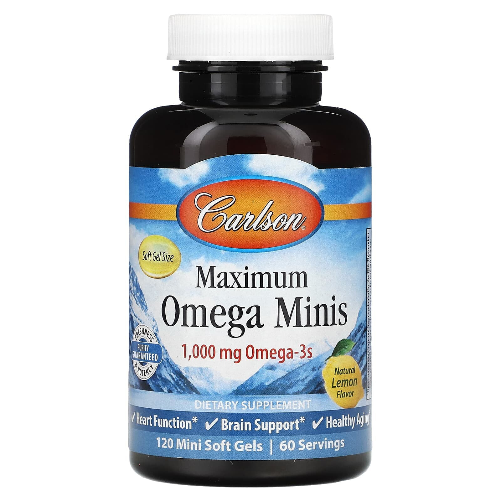 Maximum Omega Minis, Natural Lemon, 1,000 mg, 60 Mini Soft Gels (500 mg per Soft Gel)