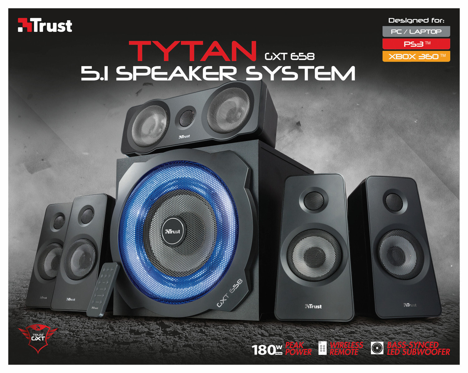 Trust GXT 658 Tytan 5.1 набор аудио колонок 5.1 канала 90 W Черный 21738