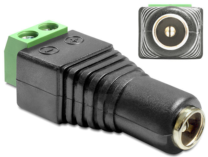 DeLOCK 65421 кабельный разъем/переходник DC 2.1 x 5.5 mm 2p Черный, Зеленый, Серебристый