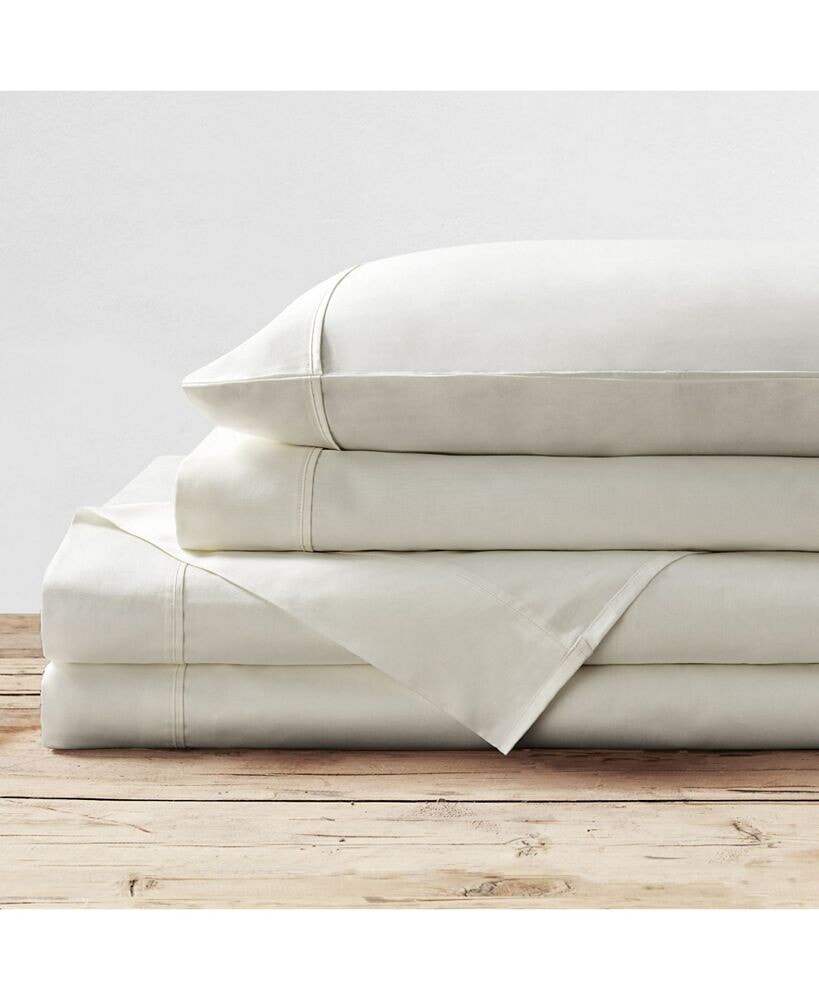 Brielle Home 400 Thread Count Solid Cotton Sateen Sheet Set, King