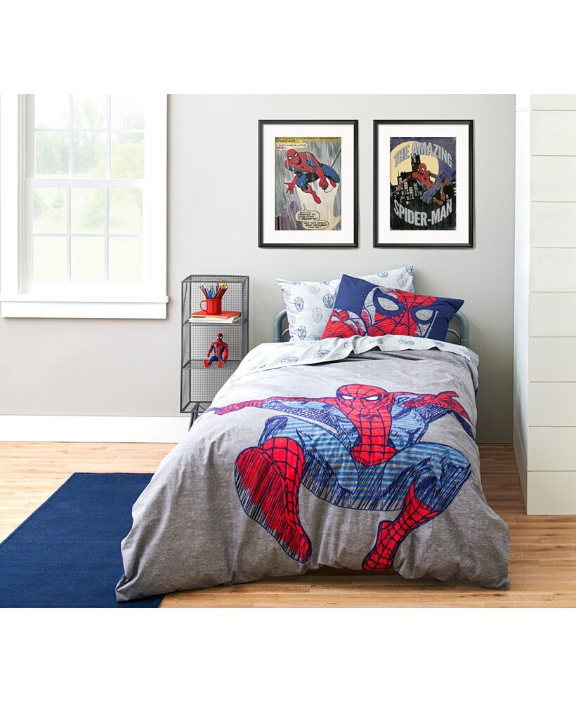Saturday Park marvel Spiderman Web Stripe 100% Organic Cotton Queen Bed Set