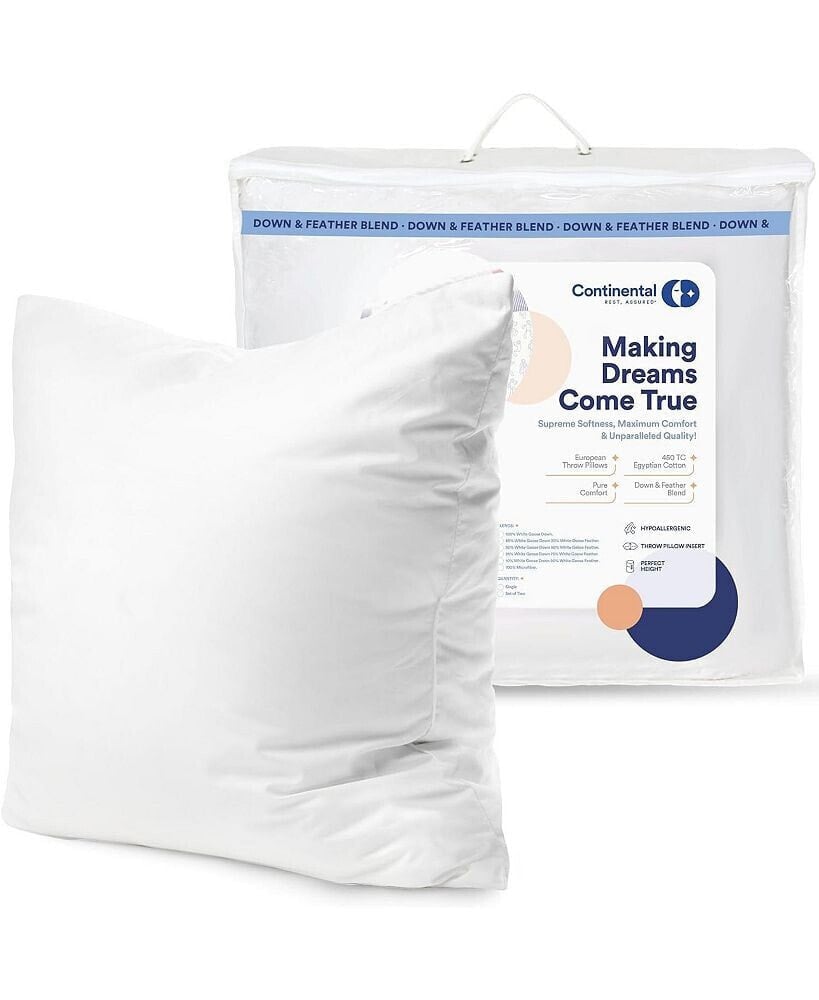 Continental Bedding 18x18 Luxury Throw Pillow Insert 50% White down 50% Feather