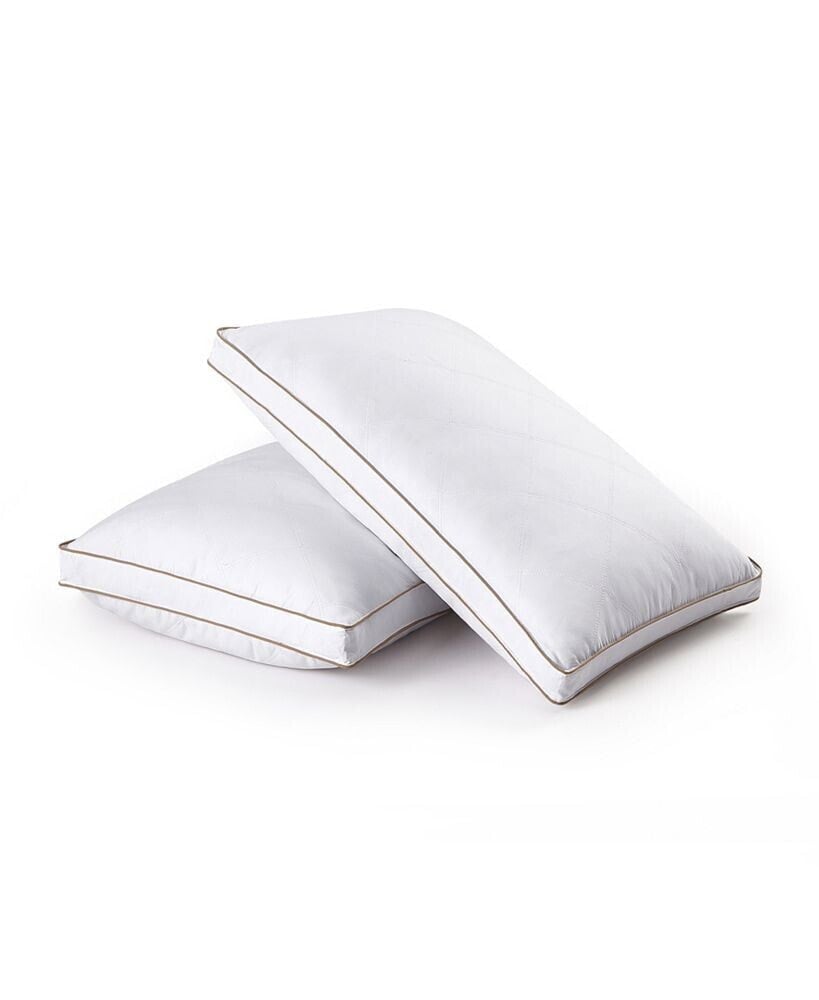 UNIKOME 2 Piece Diamond Quilted Goose Feather Gusseted Bed Pillows Set, Queen
