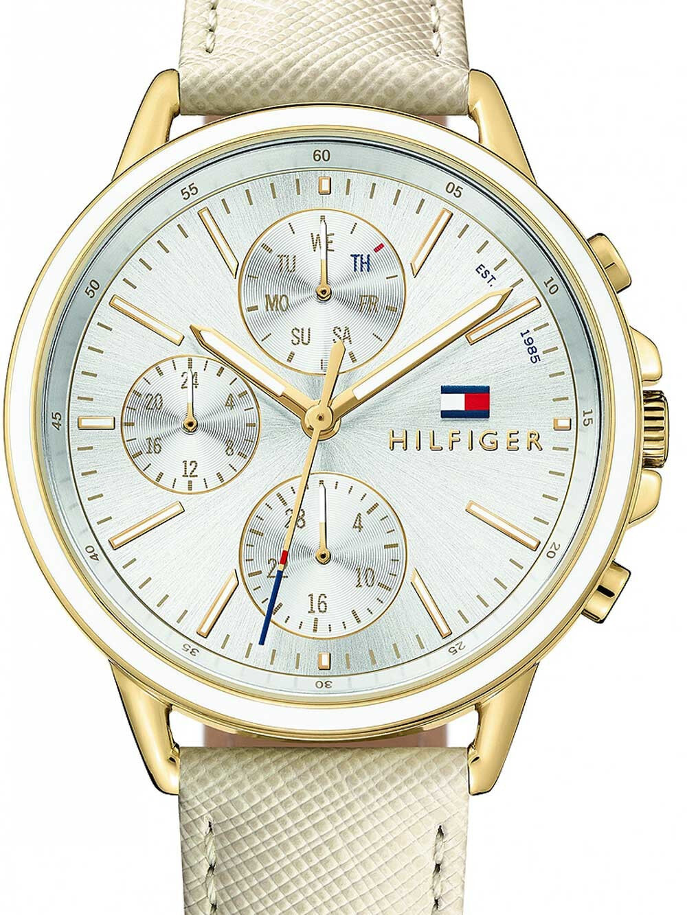 Женские наручные кварцевые часы Tommy Hilfiger 12-ти и 24-х часовой формат времени. Заводная головка с защитой. Браслет кожаный.
