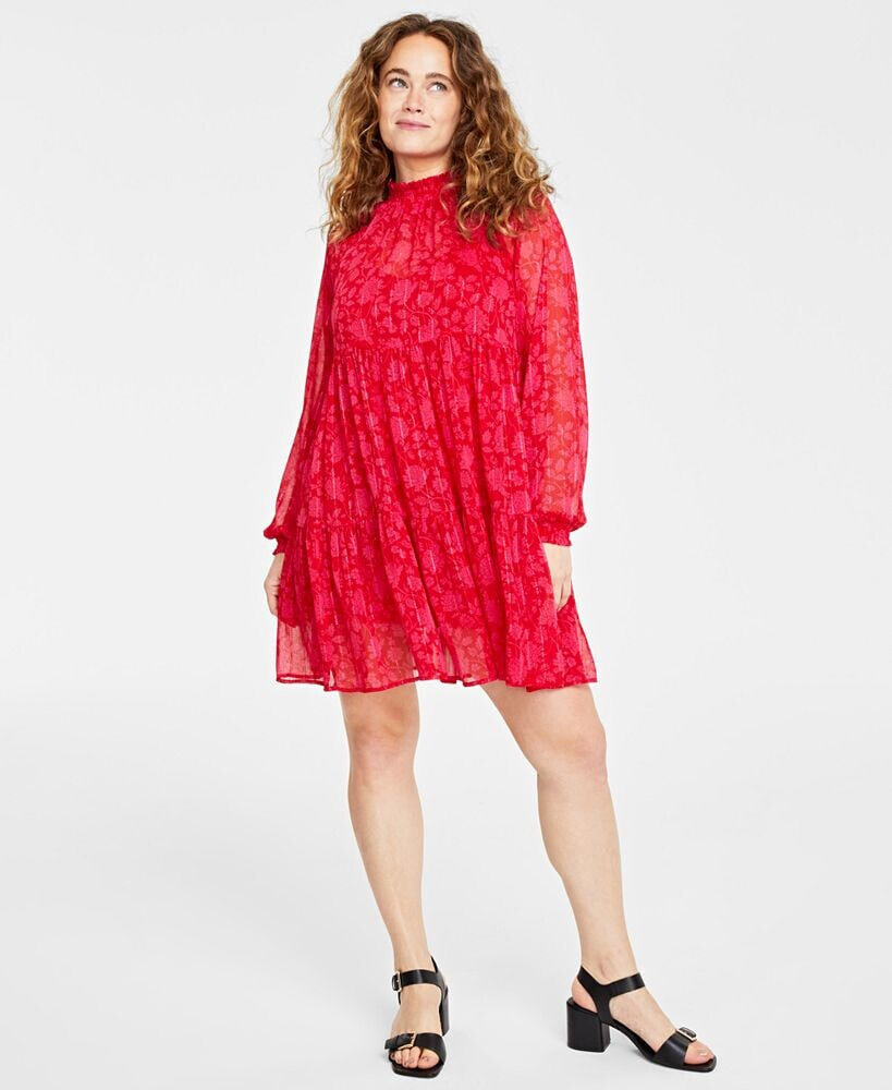On 34th women's Floral-Print Tiered Trapeze Dress, Created for Macy's