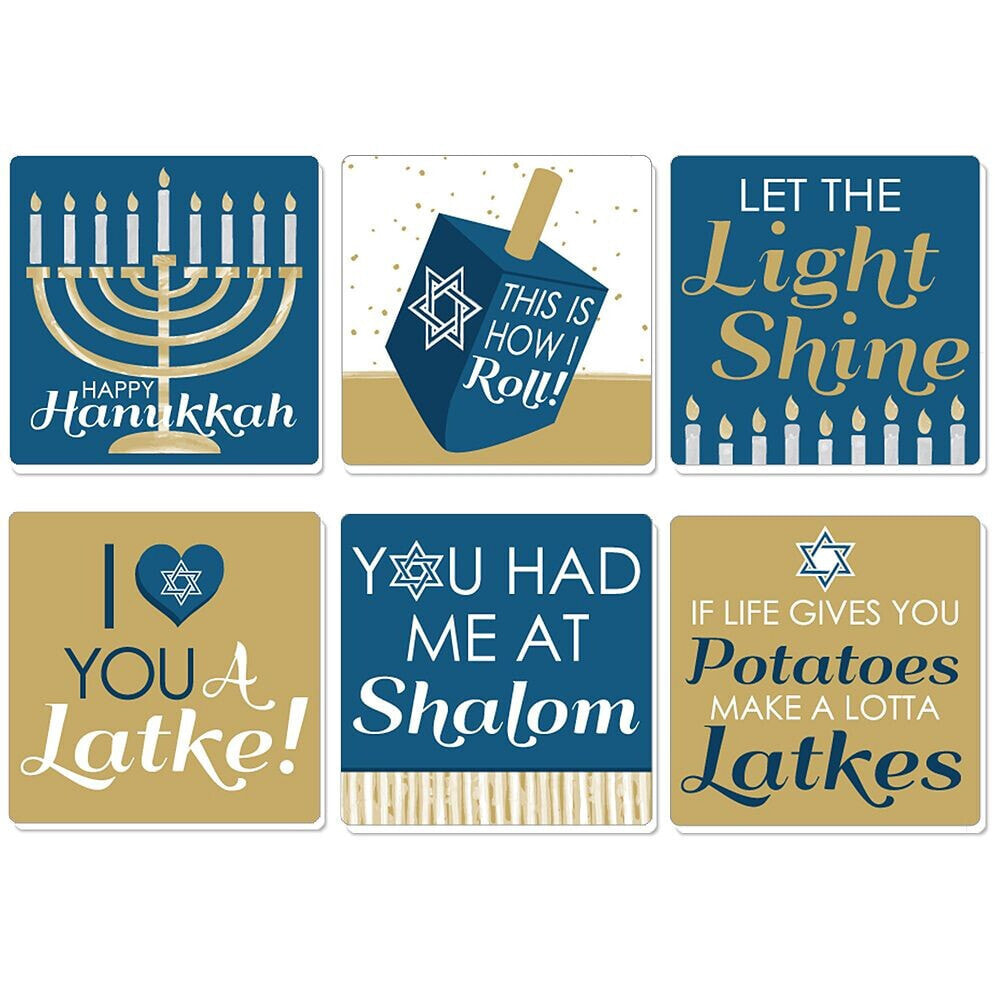 Big Dot of Happiness happy Hanukkah - Funny Chanukah Holiday Party Decor - Drink Coasters - Set of 6