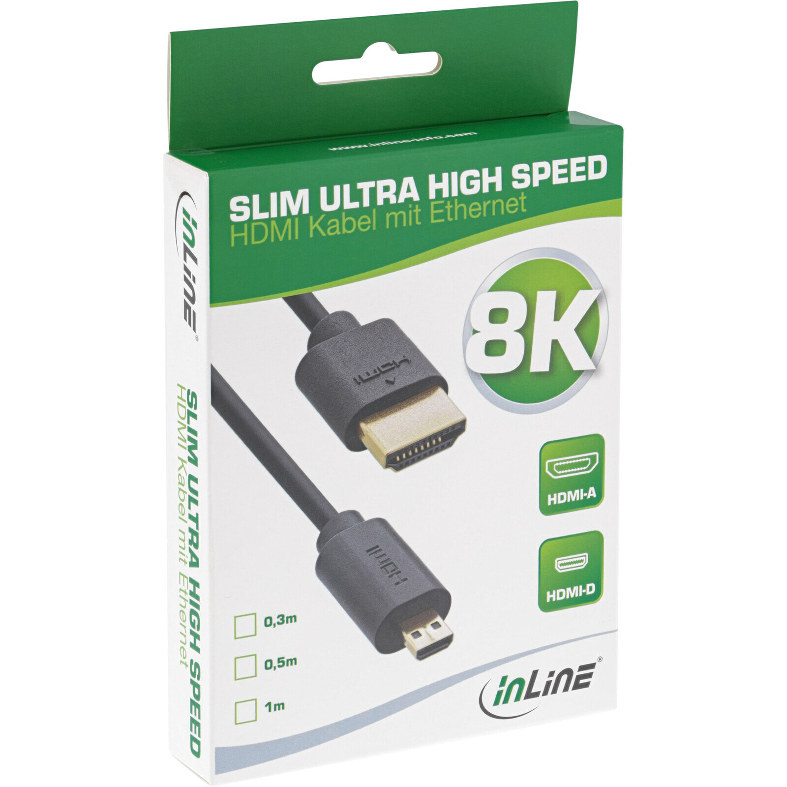 Slim Ultra High Speed HDMI Cable AM/DM 8K4K gold plated black 0.5m - 0.5 m - HDMI Type A (Standard) - HDMI Type D (Micro) - 3D - 48 Gbit/s - Black