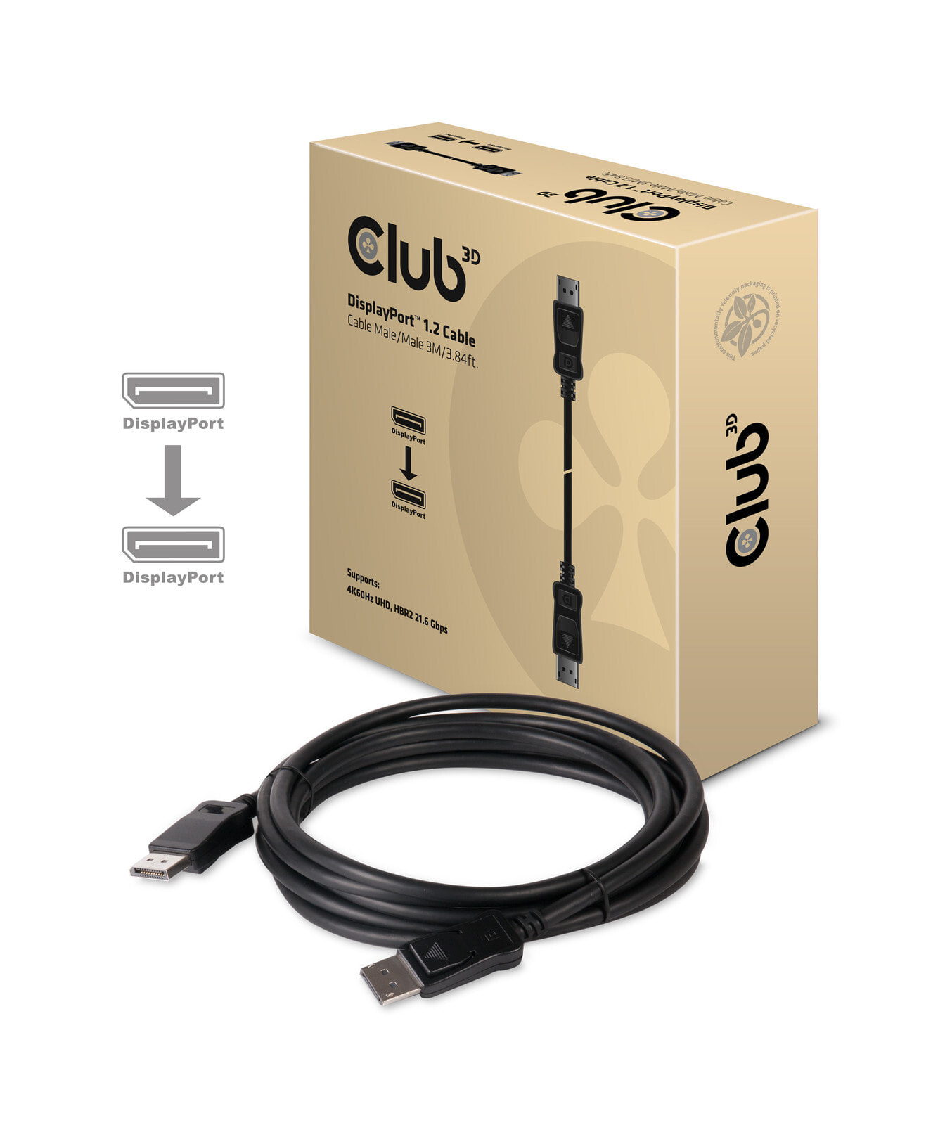 CLUB3D Displayport 1.2 Cable M/M 3Meter 4K60Hz 21.6Gbps CAC-1064