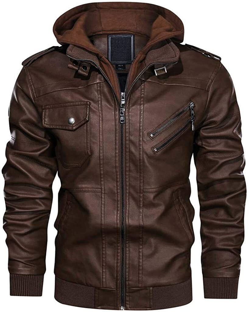 Мужская куртка из синтетической кожи KEFITEVD, байкерская куртка со съемным капюшоном, переходная куртка, винтажный бомбер, стильная мужская куртка, осенне-зимняя куртка для отдыха