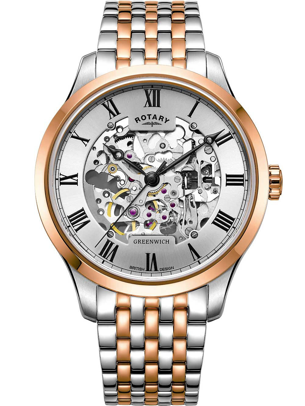 Мужские наручные часы с серебряным браслетом Rotary GB02944/06 Greenwich automatic mens 42mm 5ATM