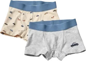 Boxerhorts mit Auto-Motiv, beige + grau, Gr. 134/140, 2 St