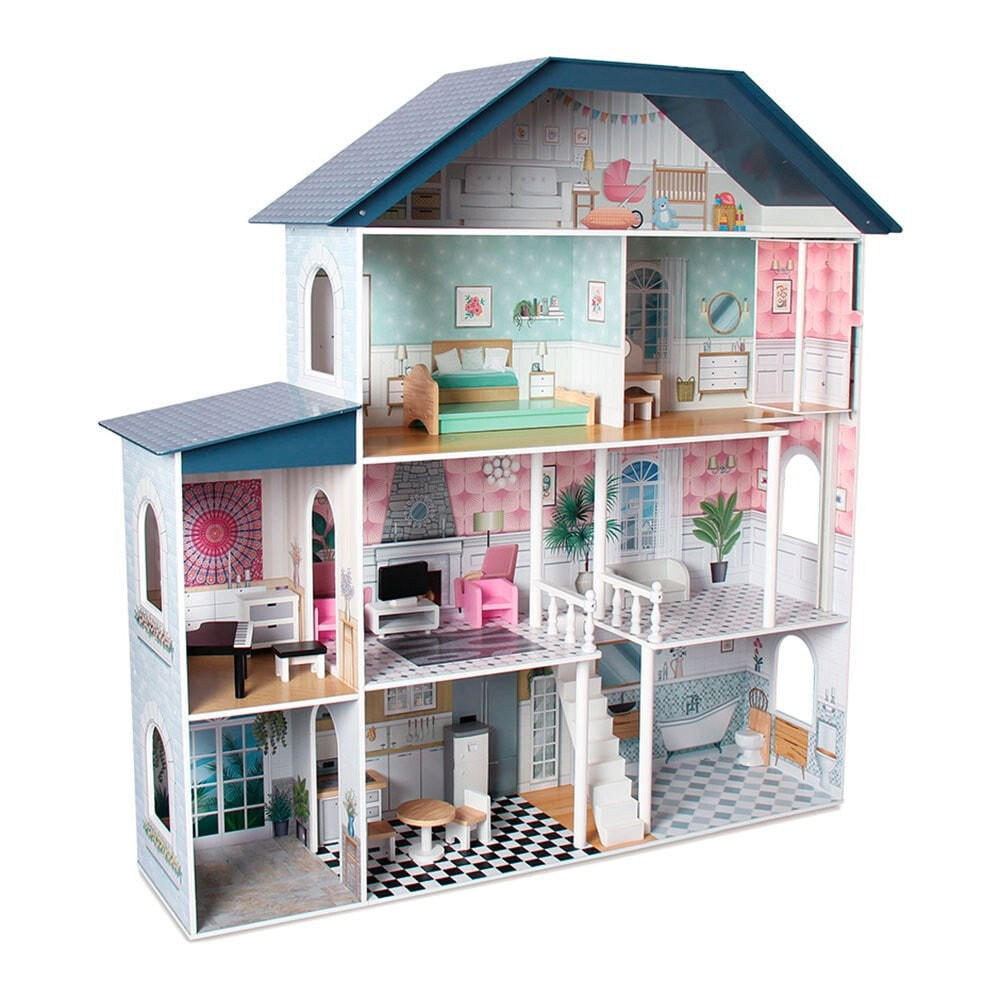 DEQUBE Wooden Doll House 4 Floors Premium