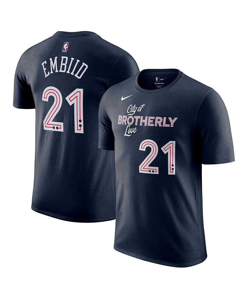 Nike men's Joel Embiid Navy Philadelphia 76ers 2023/24 City Edition Name and Number T-shirt