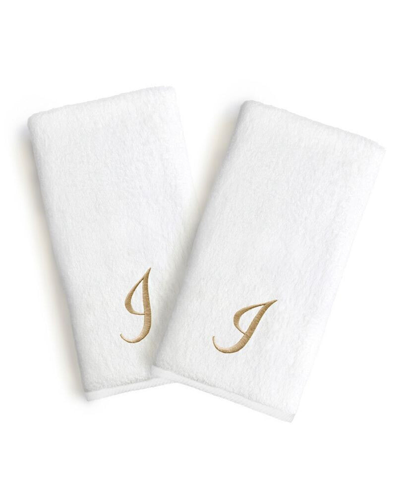 Linum Home bookman Gold Font Monogrammed Luxury 100% Turkish Cotton Novelty 2-Piece Hand Towels, 16