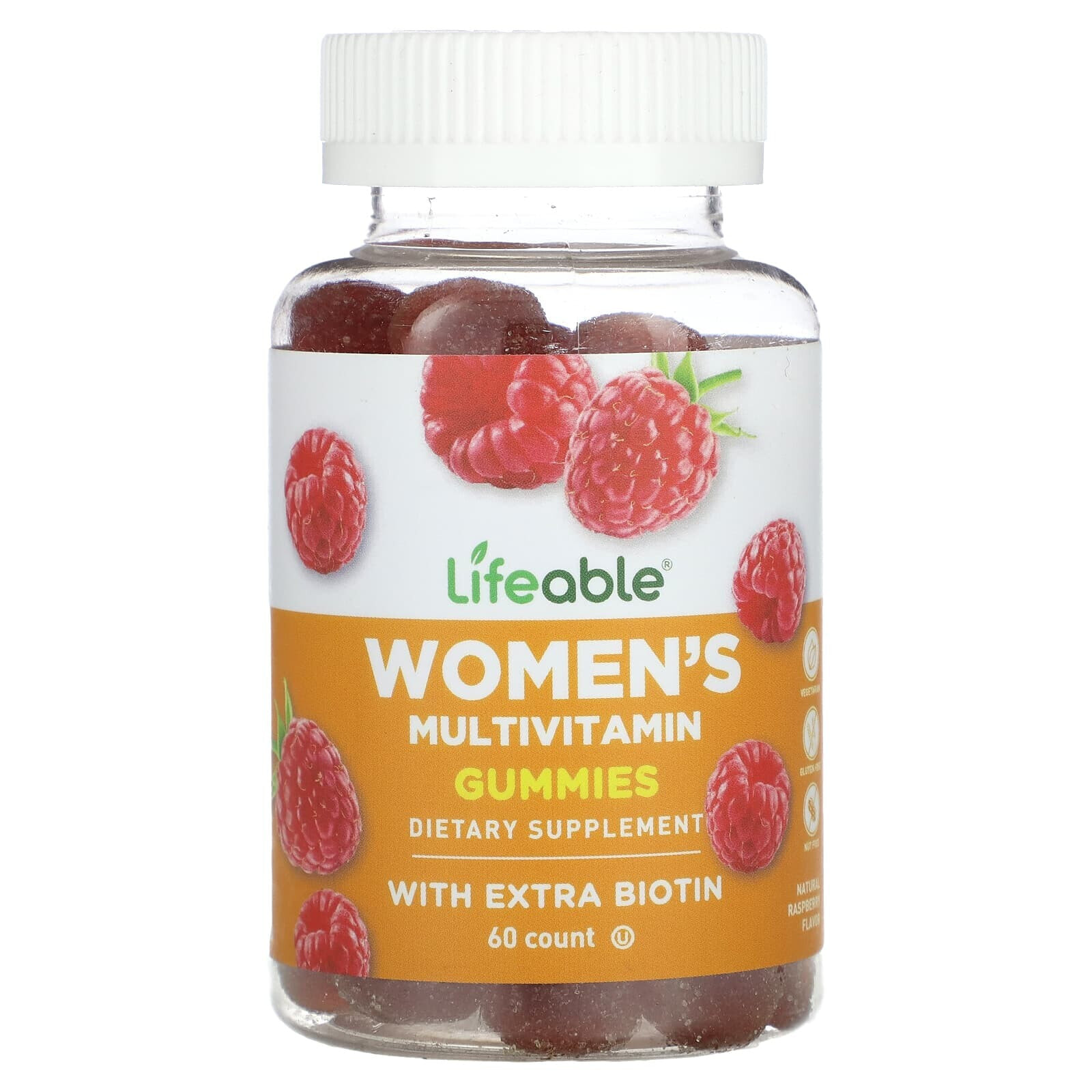 Lifeable, Мультивитамины для женщин, натуральная малина, 60 жевательных таблеток