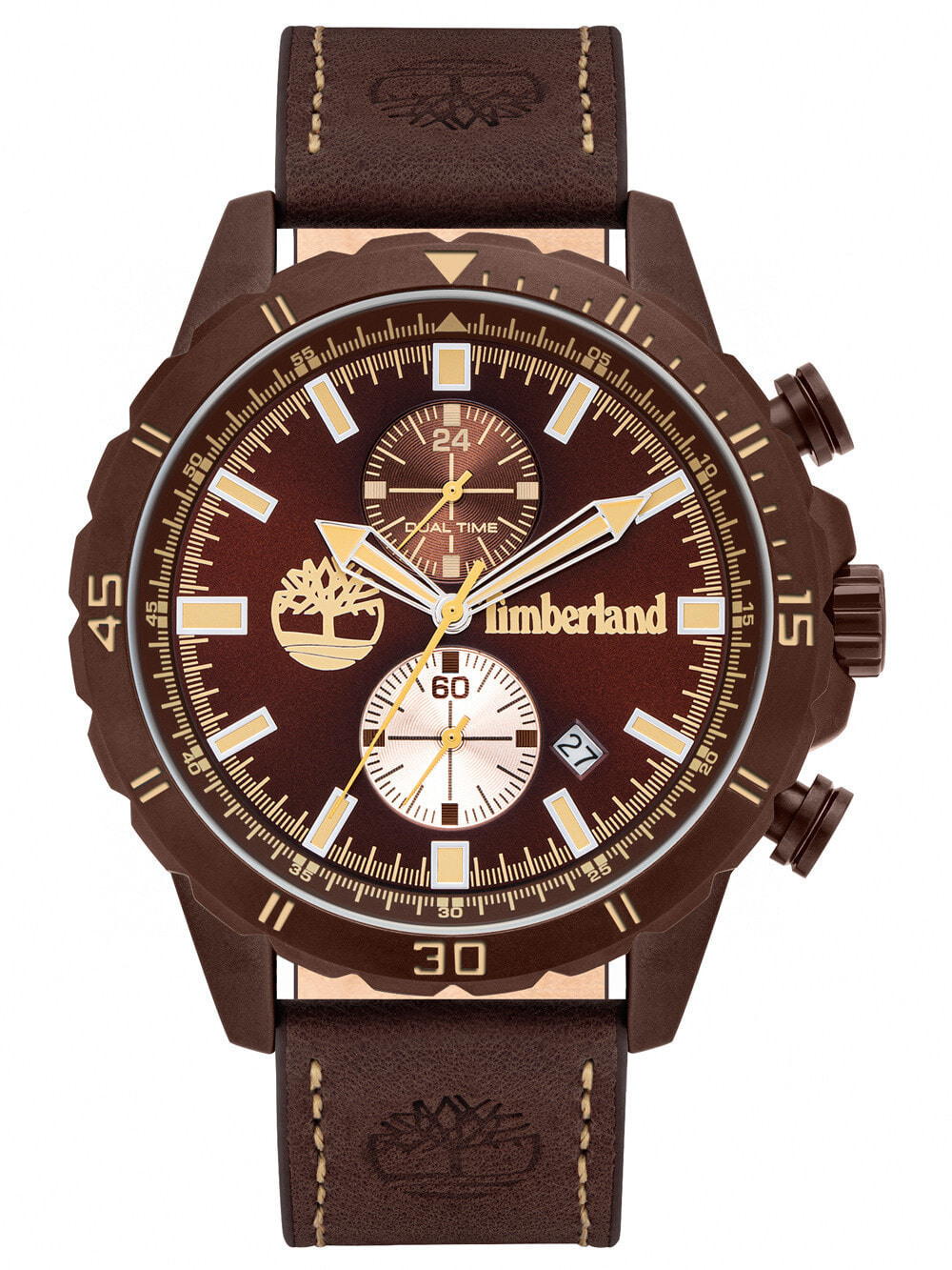 Мужские наручные часы с коричневым кожаным ремешком Timberland TBL16003JYBN.12 Dunford 46mm 5ATM