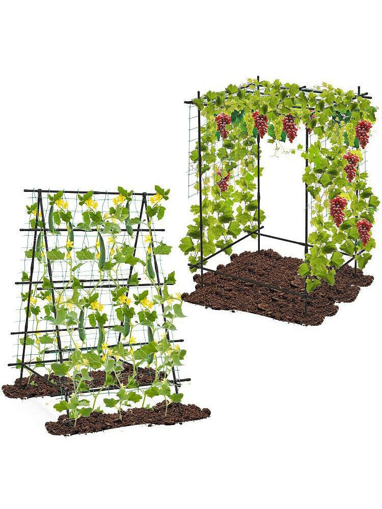 Slickblue a-Frame Garden Cucumber Trellis with Netting for Climbing Plants Outdoor-Black