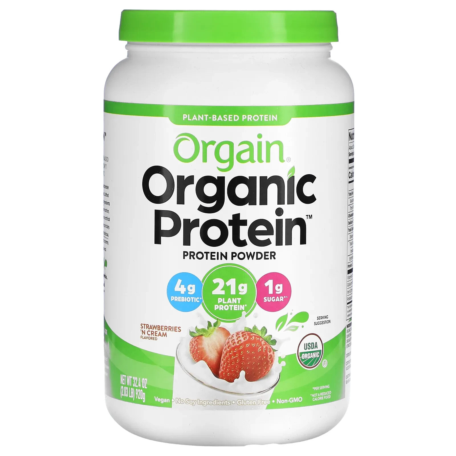 Organic Protein Powder, Plant Based, Vanilla Bean, 1.02 lbs (462) g